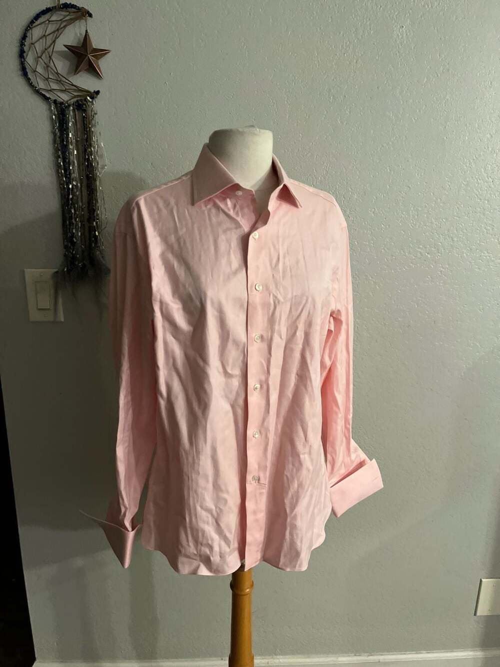 E Rave Collection Pink Herringbone French Cuff Dress Shirt